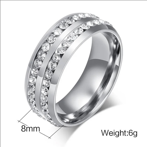 Stainless Steel Over Sterling Silver Band With Double Cubic Zirconia Pave - Picture 2 of 3